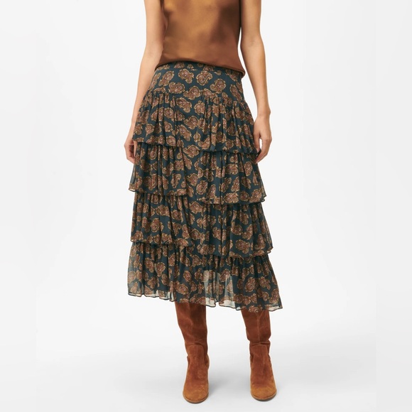 Brooks Brothers Dresses & Skirts - Brooks Brothers Tiered Paisley Chiffon Midi Skirt Blue Women’s Size 0 NWT